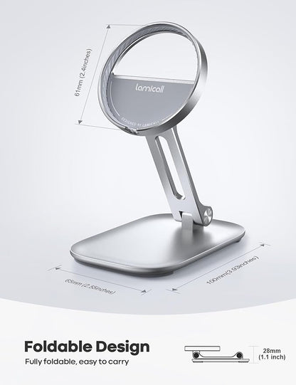 Lamicall Phone Stand for Apple 15W MagSafe Charger - Dual Hinge Collapsible Adjustable Charging Holder Dock for Desk Nightstand, Fit for Airpods, iPhone 17/16/15/14 Series[Only Stand]