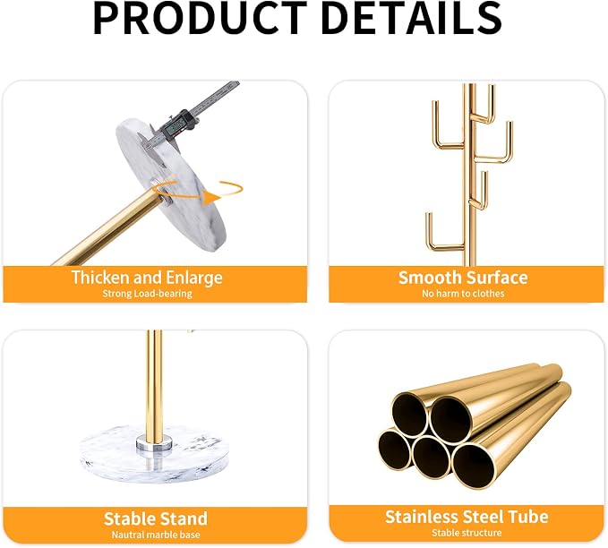 ZOZOE Metal Modern Coat Racks, Cactus Coat Rack Freestanding with Natural Marble Base, Golden Coat Rack Stand with 8 Hooks, Coat Tree Hanger Stand for Bags, Hats, Entryway, Office