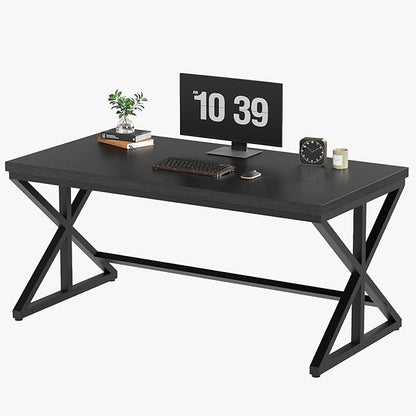 IBF Black Office Desk, Simple Wooden Computer Desks with Metal Legs, Modern Study Work Table for Student Executive, Spacious Writing Gaming Table for Home Bedroom Living Room, 47 Inch, Black Oak