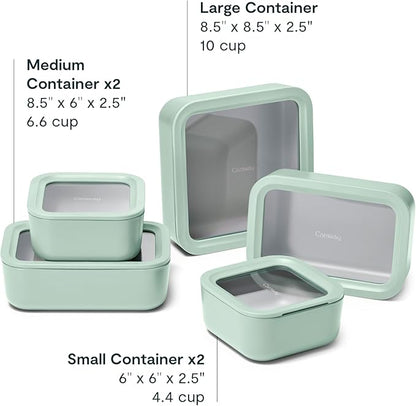 Caraway 13pc Glass Food Storage Container Set - Easy to Store, Non Toxic Lunch Box - with Glass Lids - Includes Storage Organizer - Mist