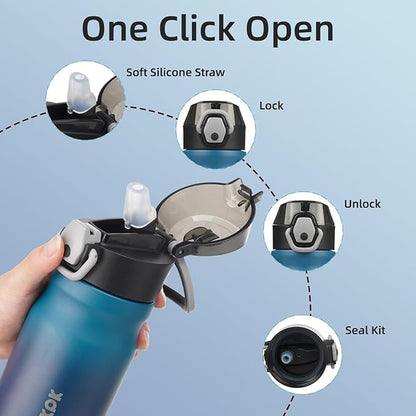 BJPKPK Insulated Water Bottle 14oz Stainless Steel Water Bottles with Straw and Carry Handle Double Wall Metal Thermal Flask,Indigo Black