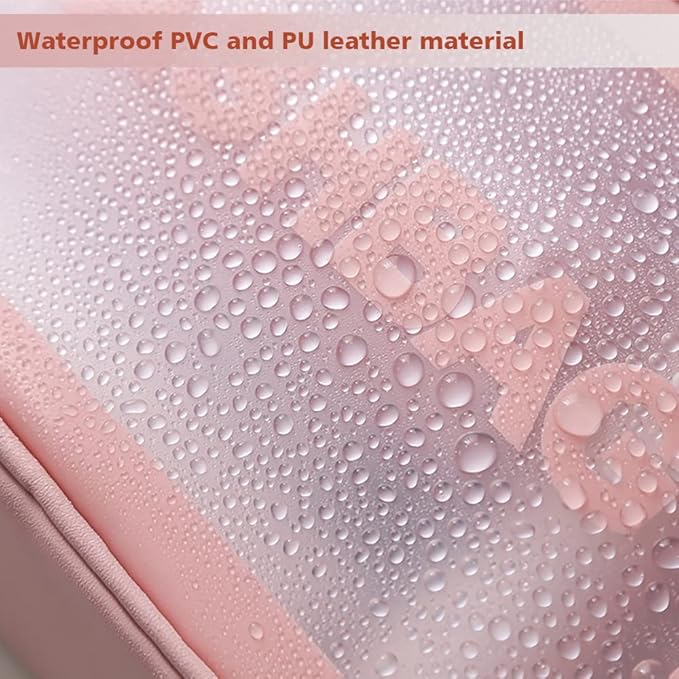 Travel Toiletry Bag for Women, Matte Translucent Toiletry Bag with Handy Handle, Makeup Cosmetic Organizer Bag for Travel Toiletries Accessories (Pink-XL)