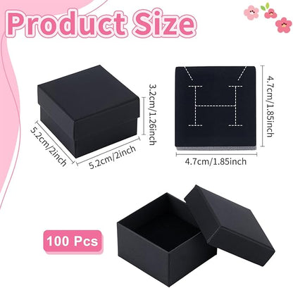 100PCS Ring Box Bulk Kraft Jewelry Gift Boxes 2’’ × 2’’ × 1.2’’ Small Earring Packing Boxes Square Cardboard Jewelry Box with Foam for Selling Weddings Valentine Birthday Business (Black)