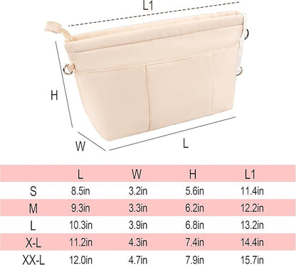Vercord Premium Nylon Purse Organizer Tote Handbag Insert Organizers Bag in Bag Zipper 13 Pockets 5 Sizes