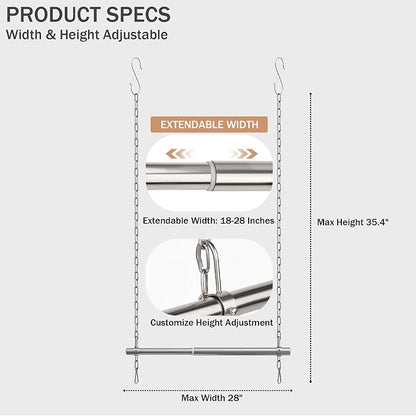 Closet Hanging Rod, Adjustable Width and Height Closet Extender Hanging Rod, Space-Saving Clothes Hanging Bar, 18-28 Inches, 2 Pack