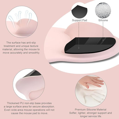 MOSISO Wrist Rest Support for Mouse Pad&Keyboard Set, Circle Curved Ergonomic Mousepad&Coaster Non-Slip Base Home/Office Pain Relief&Easy Typing Pad with Soft Cloth&Silicone Lining, Chalk Pink