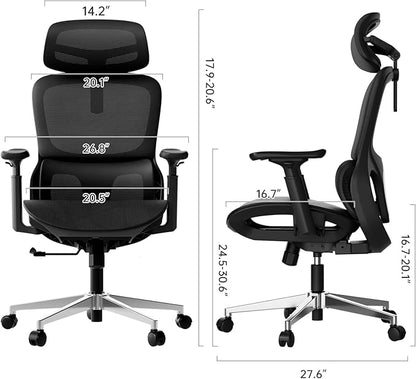 Hbada P2 Ergonomic Office Chair, Office Chair with 3D Lumbar Support, Mesh Chairs with 3D 360° Rotation Arms, 3D Headrest & Comfortable Seat, 135° Stepless Tilt Function, Black