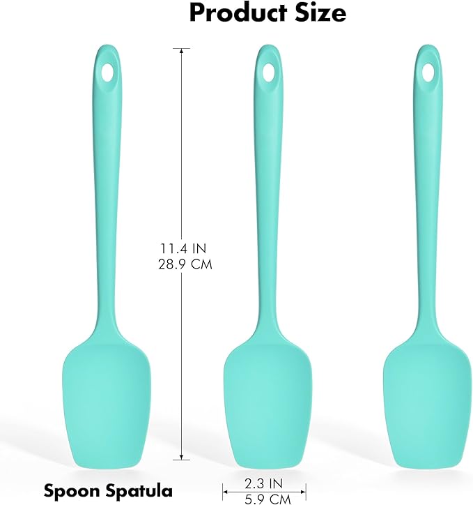 Ironberry Silicone Spoonula Set: 600ºF Heat Resistant Food Grade Cooking Baking Utensils, Kitchen Flexible Nonstick Rubber Pan Spoon Spatula for Mixing, Scrambling, Scooping (3 Pieces, Aqua Sky)