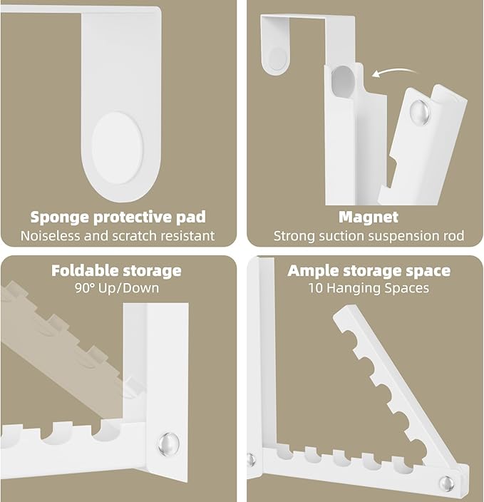 BAKON Over The Door Hooks, Small Space Double Folding Portable Over The Door Drying Rack for Laundry, Bathroom, Bedroom, Travel Storage and Drying (2Pack,White)