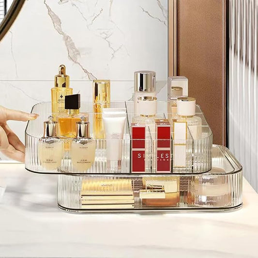 Stackable Makeup Organizer Drawers, Bathroom Vanity Organizers and Storage, Ideal for Desk and Dresser Countertops, Great for Cosmetics, skincare, Lipsticks, Nail Care -Clear