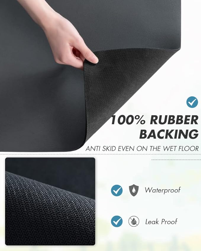 AMOAMI-Coffee Mat Hide Stain Rubber Backed Absorbent Dish Drying Mat for Kitchen Counter-Coffee Bar Accessories Fit Under Coffee Maker, Espresso Machine, Pot, Dish Rack,16"x24" Dark Grey
