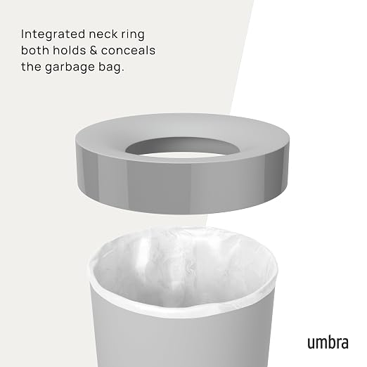 Umbra Vento Kitchen Trash Can – Large 16 Gal (62 L) Open Top Garbage Can for Home & Office – Modern Clean Design, Grey