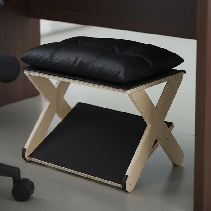 Foot Rest for Under Desk at Work, Non-Slip Wooden Under Desk Footrest, Ergonomic Foot Stools for Office Home (Black, OneSize)