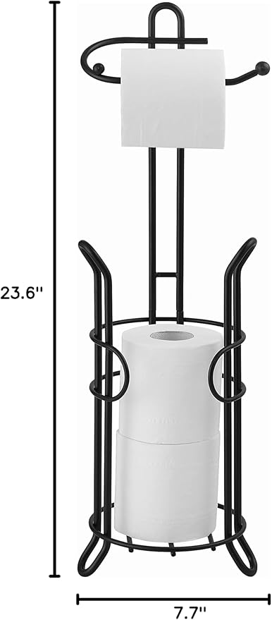 SunnyPoint Freestanding Toilet Paper Holder with Storage – Holds 3 Spare Rolls, Heavy-Duty Steel, Black Finish, Easy Assembly, Space-Saving Bathroom Organizer