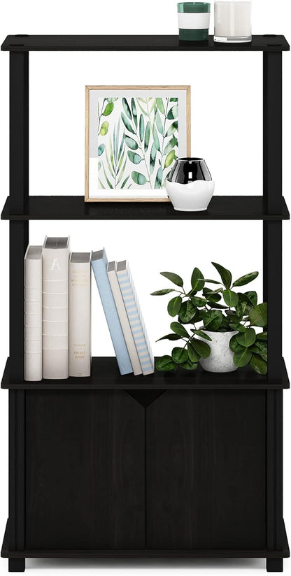 Furinno GO GREEN Storage Shelves, 4-Tier Book Shelf, Bookcase, Display Shelf with Open Shelf and Closed Storage, for Organization and Storage, Living Room, Garage, Home Office, Espresso