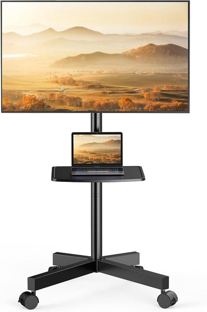 PERLESMITH Rolling TV Stand for 23-63 Inch Flat/Curved Screen TVs up to 88 lbs, Mobile TV Stand on Wheels, Portable TV Stand with Tilt & Height Adjustable,Outdoor TV Stand Max VESA 400x400mm PSTVMC10
