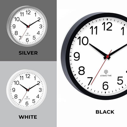 AKCISOT Atomic 10 Inch Wall Clock, Analog Indoor Battery Operated Clock for Kitchen Bedroom Office Classroom Living Room (White)