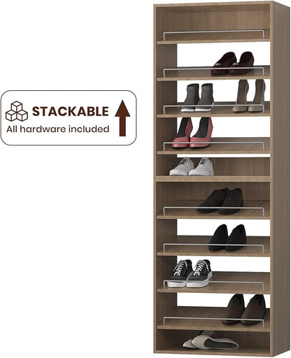 ROOMTEC 19.5" Shoe Shelf Short Tower Closet Unit, Modular Closet System with Shelf, Wardrobe Organizer for Bedroom or Walk-in Closet, Wall Mounted, Customizable Clothes Storage Unit, Wood