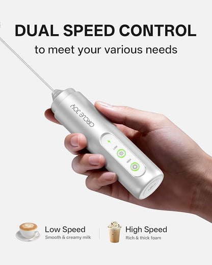 CIRCLE JOY Rechargeable 2-Speed Milk Frother with Dual Spring Whisk, Electric Coffee Frother Handheld, Portable Mixer Wand for Protein Powder Matcha Lattes Cappuccino, Home Kitchen Gifts