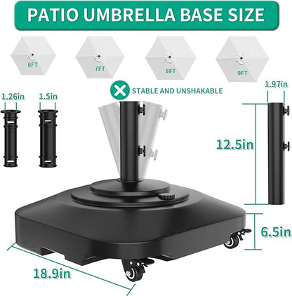 Umbrella Base with Wheels, Umbrella Stand Base Heavy Duty 100lb Windproof, Fillable Umbrella Base Mobile Square Umbrella Stand Outdoor Base for Patio, Deck, Poolside, Lawn, Fits Most Sized Umbrellas
