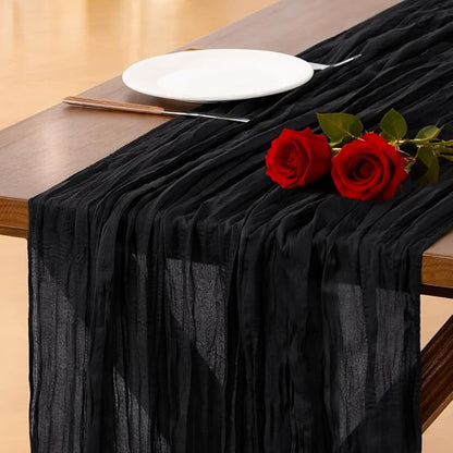 Socomi Black Halloween Table Runner Boho Rustic Gauze Valentine's Day 120 inch 10FT Cheese Cloth Runner for Wedding Party Baby Shower Birthday Home Decor Holiday Decorations