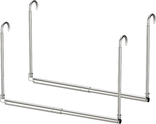 Hanging Closet Rod, 2 Pack Adjustable Height & Width Closet Rods for Hanging Clothes-Closet Extender Hanging Rod Space-Maximizing Design Suitable for Hanging and Drying Clothes, Silver