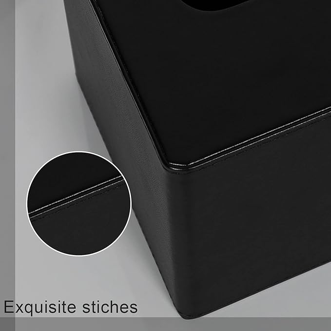GOLRANLYE Tissue Box Cover Square PU Leather Facial Tissue Box Holder for Dresser Bathroom Decor (Black)