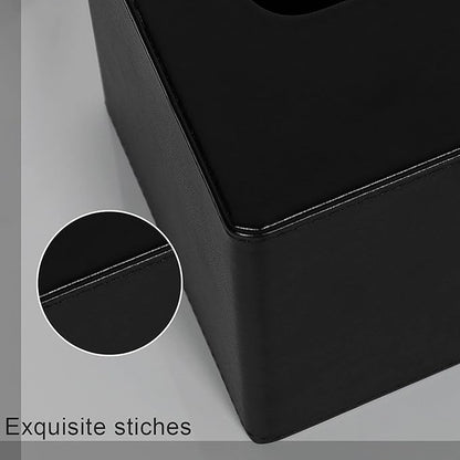 GOLRANLYE Tissue Box Cover Square PU Leather Facial Tissue Box Holder for Dresser Bathroom Decor (Black)