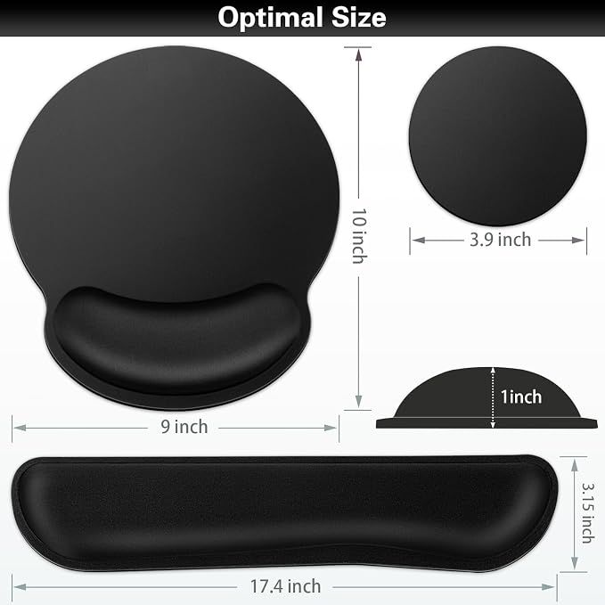 Mouse Pad Black, Ergonomic Keyboard Wrist Rest, Mouse Pad with Wrist Rest Black, Gaming Mousepad with Wrist Support, Memory Foam Wrist Rest Set for Computer Keyboard, Office Desk Accessories