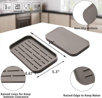 MicoYang Silicone Kitchen Sink Organizer Tray for Multiple Usage,Eco-Friendly Sponges Holder for Kitchen Bathroom Counter or Sink,Dish Soap Dispenser,Scrubber,Bottle,Cup (Coffee, 10"×5.3")