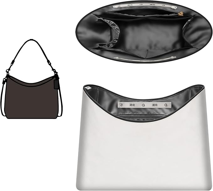 GIVLEFLY Purse Organizer Insert Fit for Laurel Small Size Tote Bag Organizer Insert with Cup Holder, Light Weight Purse Liner with Built-In Zipper Pocket (Dark Gray Lining,Medium)