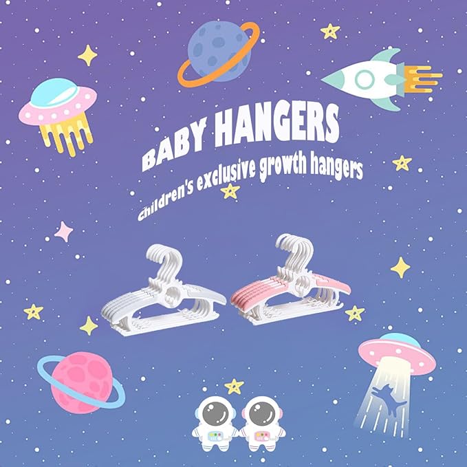 JSF 30Pcs Baby Hangers for Nursery Closet, Infant Hangers Extendable and Non-Slip for Newborn Toddler Kids Clothes,11"-14" Adjustable Children Coat Pant Hanger for Girl and Boy Nursery Grey