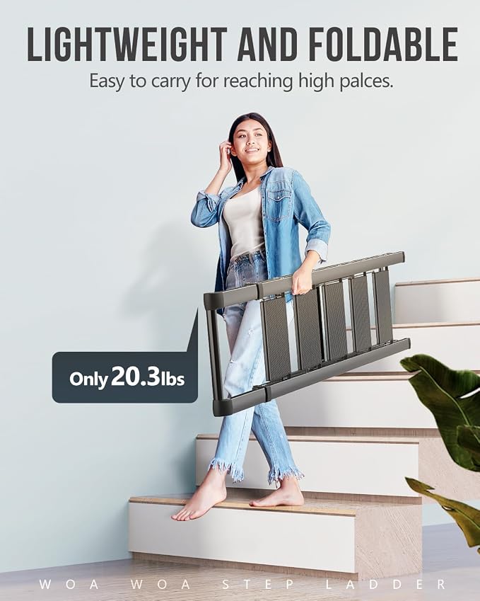 WOA WOA 5 Step Ladder, Ladders for Home, Anti-Slip Pedals, Step Stool Foldable, Lightweight to Move, Ease of Storage, Reach 10ft for Closet Kitchen Library, Hold 300lbs - Black