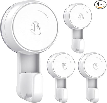 LUXEAR Heavy Duty Waterproof Shower Hooks 4 Pack - Suction Hook, No Drill Damage-Free Removable Reusable Wall Hooks for Bathroom Kitchen Towel Bathrobe Loofah Shower Hooks (Max Load 11LB/5KG)