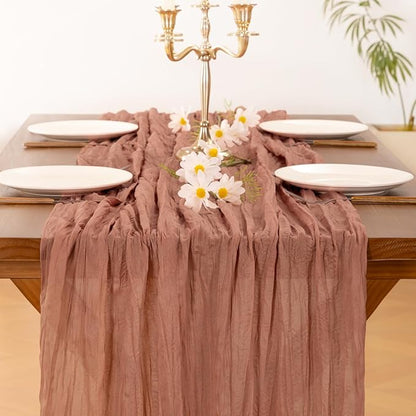 Socomi 6pcs Dusty Rose Valentine's Day Cheesecloth Table Runner Boho Rustic Gauze 120 inch 10FT Cheese Cloth Runner for Wedding Party Baby Shower Birthday Home Decor Holiday Decorations