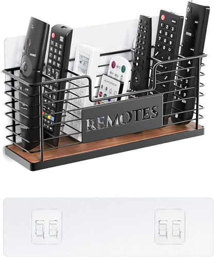 Remote Control Holder, 7-Slot TV Remote Holder Wall Mount, Universal Remote Caddy Large Size Design for Wall Table Living Room Bedroom, Black