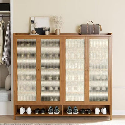 7-Tier Bamboo Shoe Cabinet，Shoe Storage Cabinet with Doors, 36-40 Pairs Freestanding Shoes Cabinet Organizer, Large Shoe Cabinet for Entryway, Hallway, Living Room