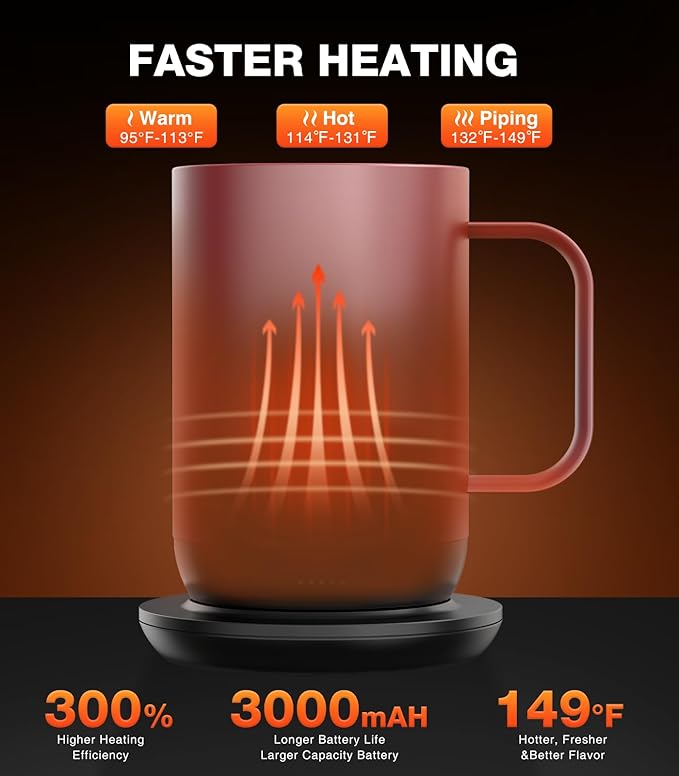 Kepwam Self-Heating Coffee Mug T1, 16oz Rechargeable Heated Coffee Mug, Smart Coffee Warmer Mug with App-Controlled,Advanced Temperature-Controlled Heating Coffee Gifts for Women Men Coffee Lover