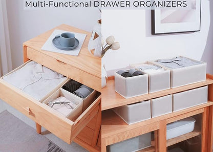 Fordonral 12 Pack Drawer Organizer Clothes, Foldable Fabric Dresser Organizer Closet Organizers and Storage Box for Underwear,Folded Clothes,Baby Clothing,Socks,Bra,Towels,Ties(12 Pack,Gray)