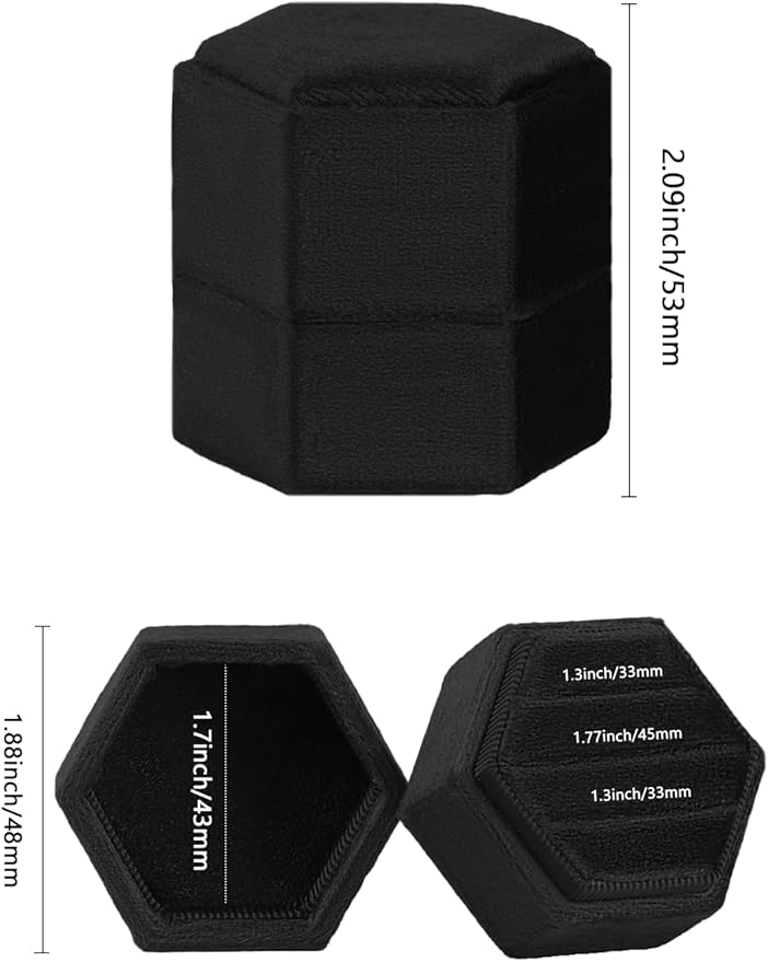 Velvet 3 Slots Jewelry Ring Box Engagement Wedding Box Keepsake Box Bridal Photo Ring Triple Slots Hexagon