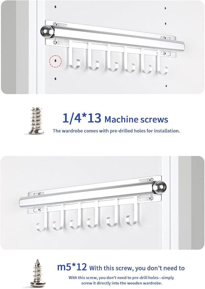 16.5" Valet Rod for Closet Pull Out With 6 Hooks Valet Rods for Closets (2Pack Silver) Closet Valet Rod Slide Out