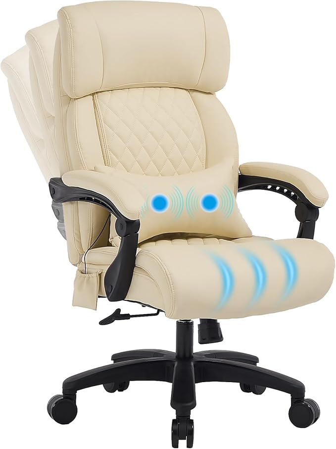 Big and Tall Office Chair, 500LBS Heavy Duty Massage Desk Chair, Ergonomic Executive Office Chair with High Back and Lumbar Support, Beige