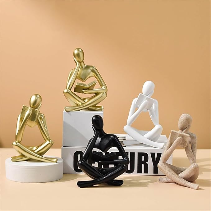 LINZHEN Style-A White, Creative Abstract Thinker Bookend for Home Aesthetic, Study, and Wine Cabinet – Stylish Shelf Decor Accent and Thoughtful Gift for Living Room, Bar, or Coffee Shop