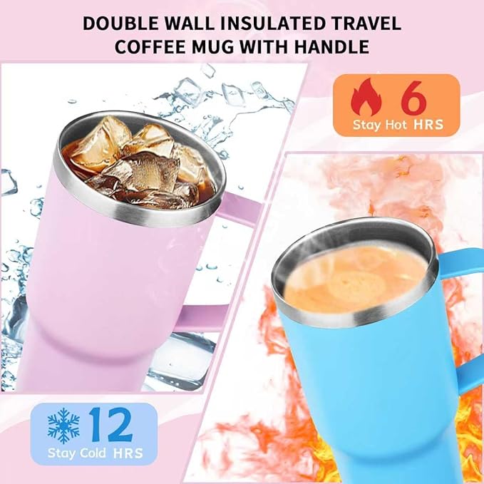 20oz Insulated Tumbler with Handle Stainless Steel Travel Coffee Mug with Lid and Straw Double Wall Vacuum Leak-proof Reusable Thermal Water Cup for Hot and Cold Drinks (Multicolor-2,4 Pack)