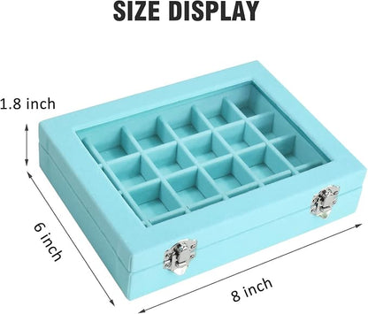 Vicoter Velvet Jewelry Box 24 Grid Jewelry Ring Display Organiser Box Tray Holder Earrings Storage Case for Girls Wife Mom Women (Light Blue)