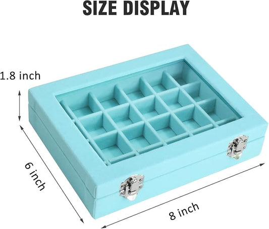 Vicoter Velvet Jewelry Box 24 Grid Jewelry Ring Display Organiser Box Tray Holder Earrings Storage Case for Girls Wife Mom Women (Light Blue)