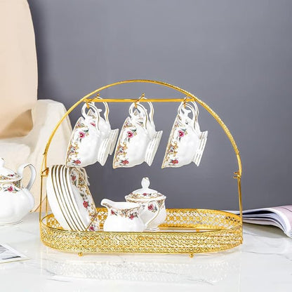 Mug Holder Coffee Cup Rack Stand Dishes Organizer Wrought Iron Drainer Storage Drying Rack for Counter Cabinet Table Kitchen Restaurant Office (Gold A)