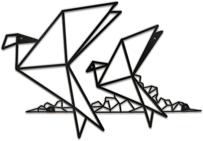 SIGNLEADER Metal Wall Art Decor Origami Birds in Flight Modern Abstract Wall Sculpture Hangings Home Decoration for Living Room, Bedroom, Bathroom, Kitchen, Outdoor - 18" Black