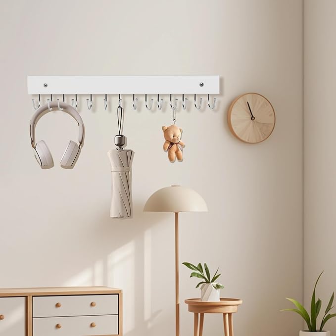 2Pack Key Holder Wall Mount with 28 Rotating 180° Key Hooks, 14.6" Rustproof Organizer Hanger for Apartment Decor, Wall Storage Rack for Entryway, Living Room, Hallway, Bathroom, Kitchen(White)