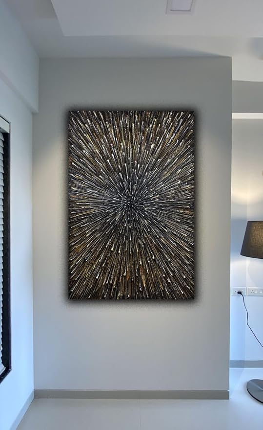 moshinart 24 x 36in Hand-Painted Oil Painting 3D Texture Sense of Space Gold Firework Modern Minimalist Colorful Abstract Wall Art, Home Office Wall Decoration Gold